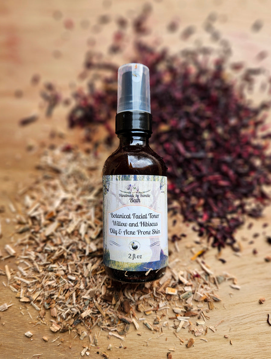 Botanical Facial Toner: Willow and Hibiscus for Acne Prone and Oily Skin